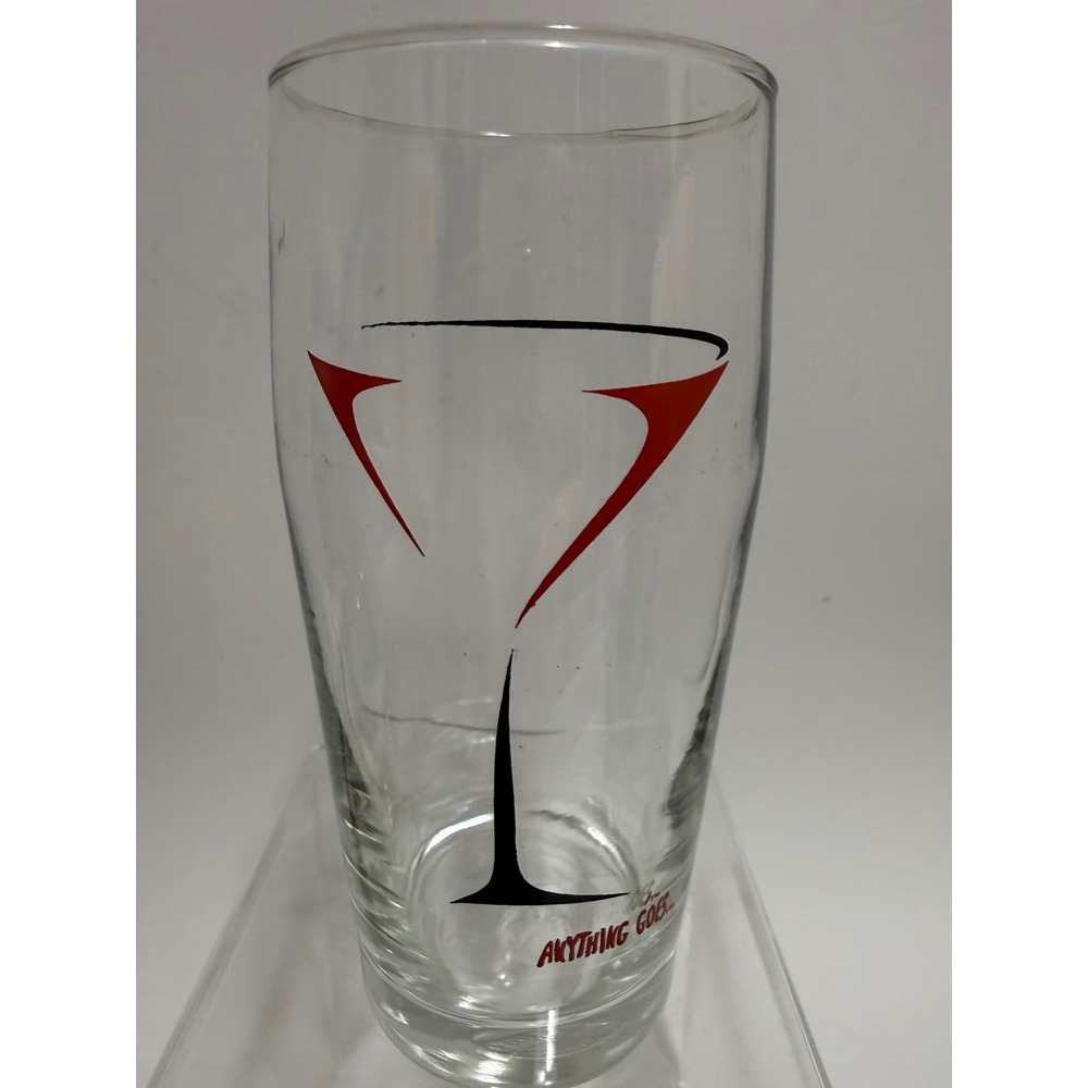 Anything Goes Martini Graphic Clear Highball Glass Red Black 6 Inch Barware
